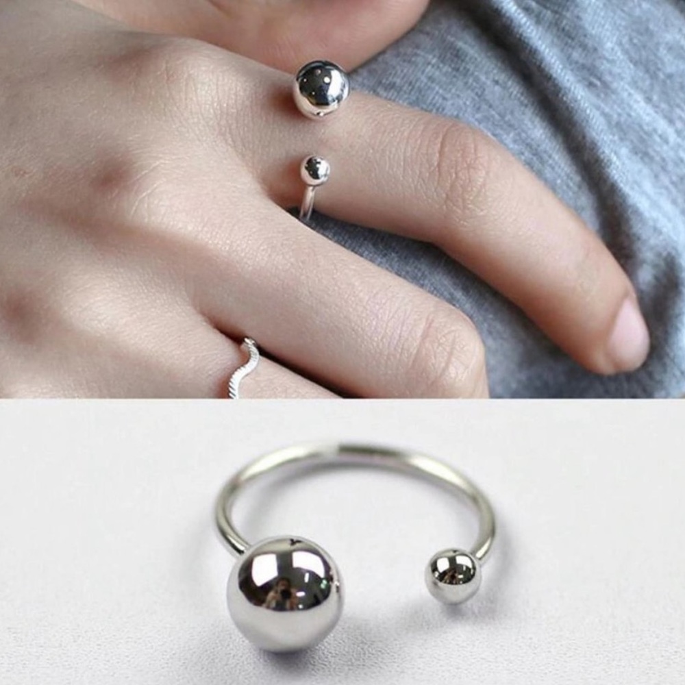 BEAD BALL 925 STERLING SILVER ADJUSTABLE RING - Picture 1 of 8